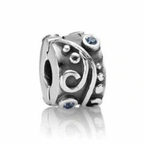 NWOT Pandora Sterling Silver Blue CZ Tendril Clip/Charm 790380CZB